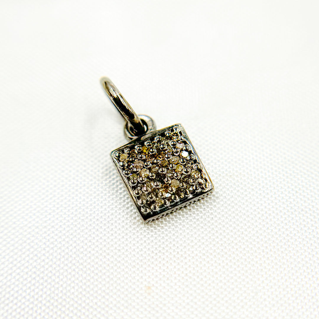 DC890. Diamond Sterling Silver Square Charm