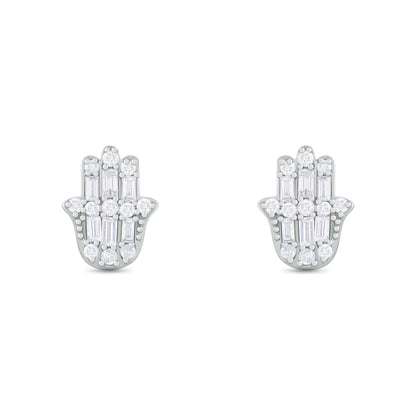 EFC54276. 14K Solid Gold Diamond Hamsa Hand Studs