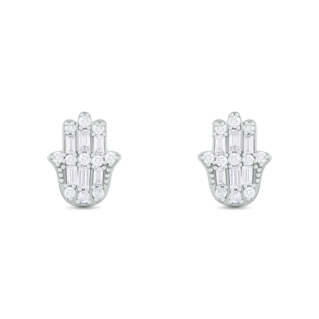 ER421148. 14K Solid Gold Diamond Hamsa Hand Studs