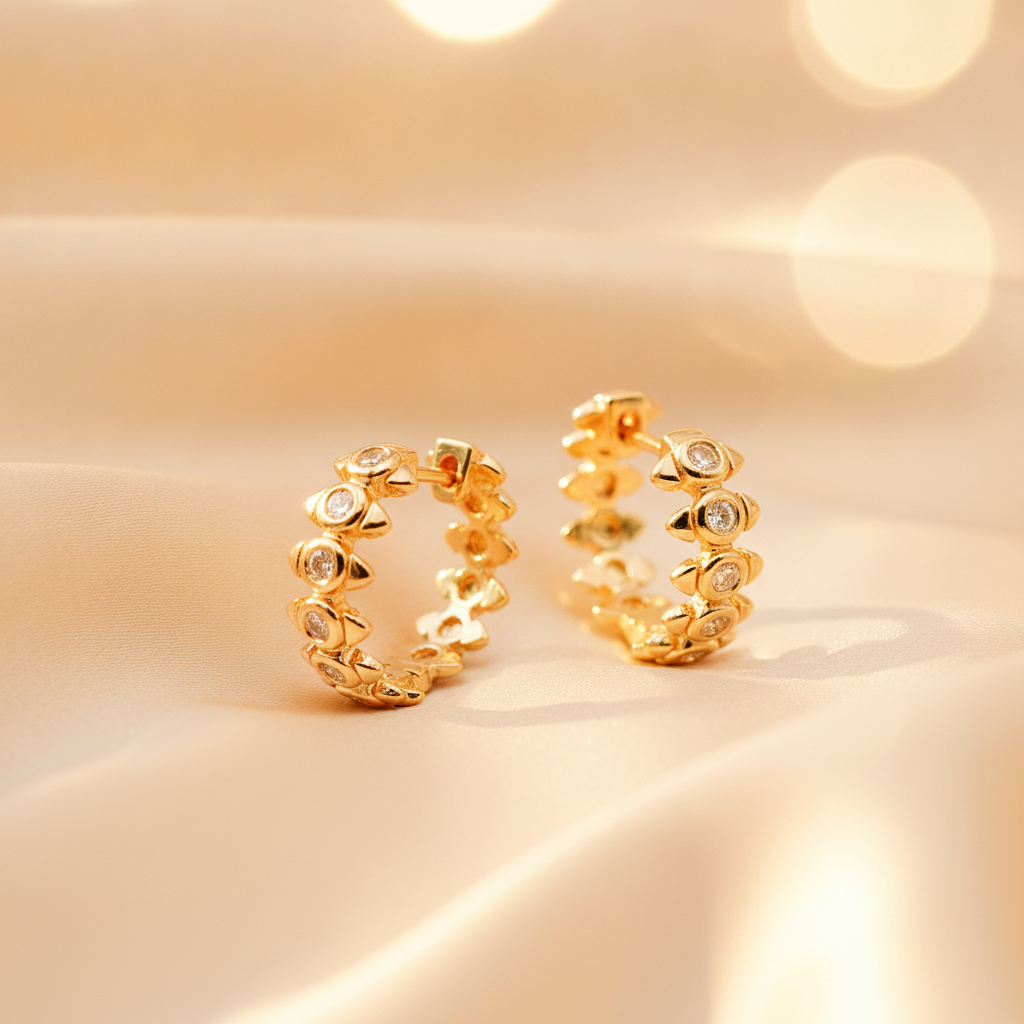 EHD57448. 14k Solid Yellow Gold Diamond Fancy Hoop Earrings