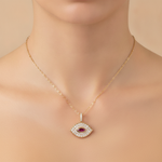 Load image into Gallery viewer, CP97269RU6X3. 14K Solid Gold Diamond and Gemstone Evil Eye Necklace