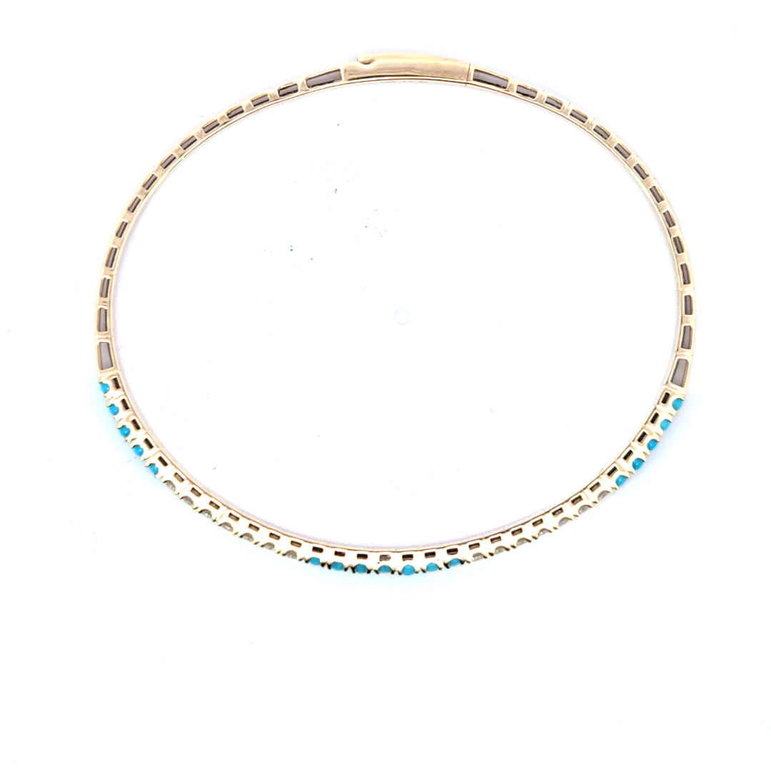 BNH68545. 14K Solid Yellow Gold Diamond and Gemstone Bangle