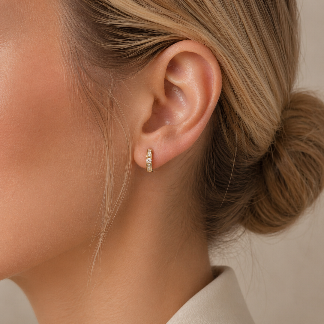 EHF57455. 14K Solid Gold Diamond Hoop Earrings