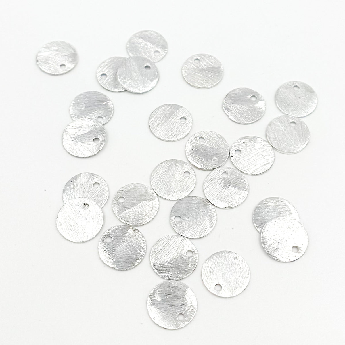 White Sterling Silver Brushed Round Flat Disc Charm with a Single Hole