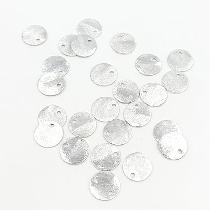 White Sterling Silver Brushed Round Flat Disc Charm with a Single Hole