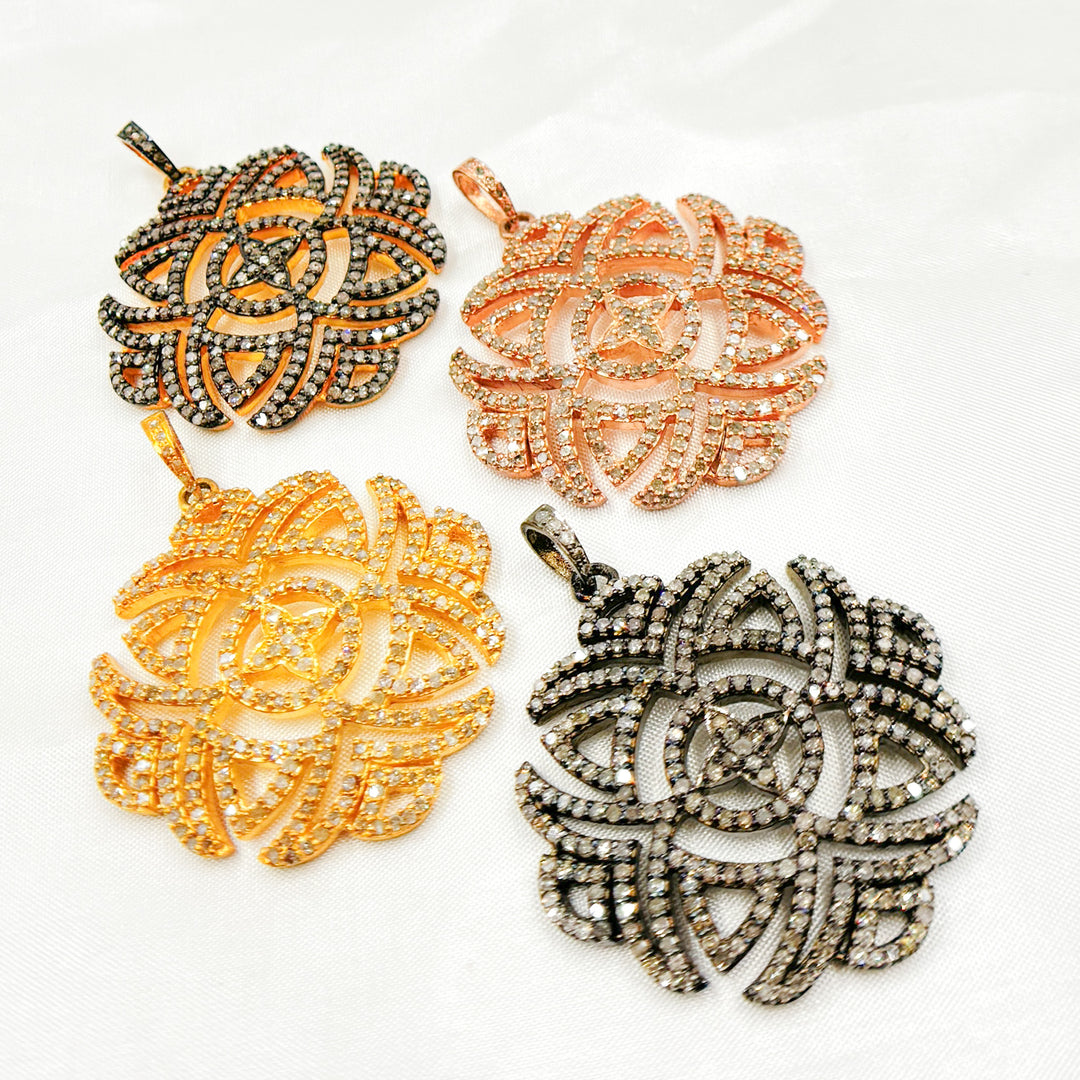 DP472. Diamond Silver Antique Finish Flower Pendant