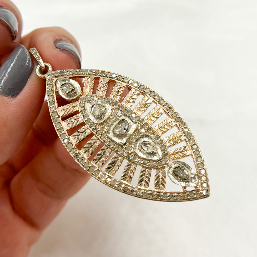 DP204. Diamond & Sterling Silver Leaf Shape Pendant with Polki Diamond