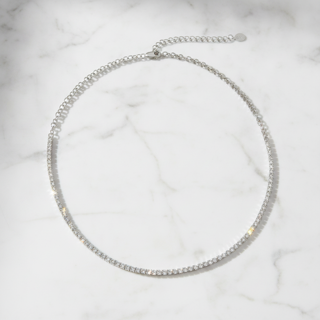 NFS71713. 14K Solid Gold Diamond Tennis Choker Necklace
