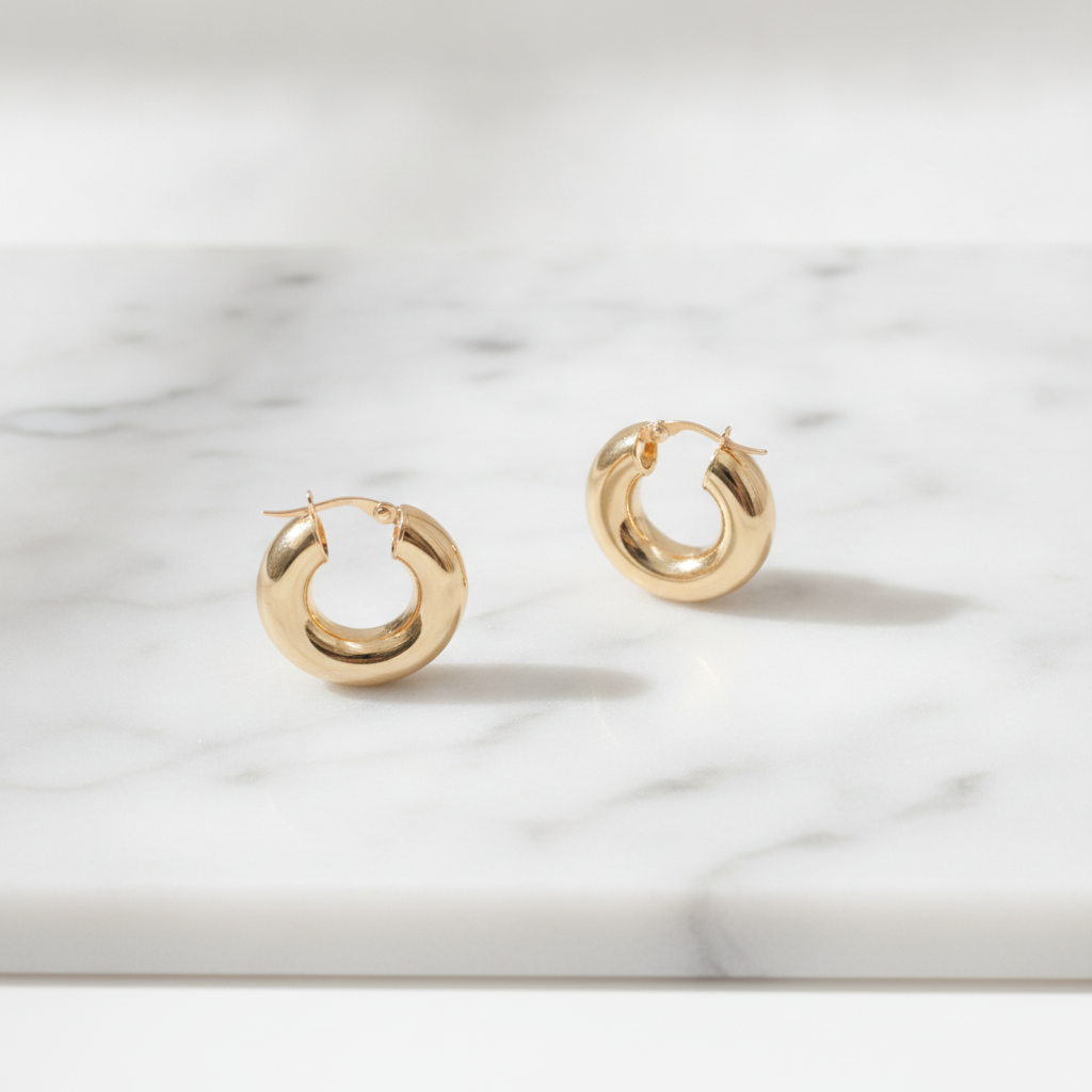 15850000047. 14K Solid Gold Chunky Hollow Hoop Earrings