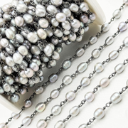 Grey Freshwater Pearl Organic Shape Wire Wrap Chain