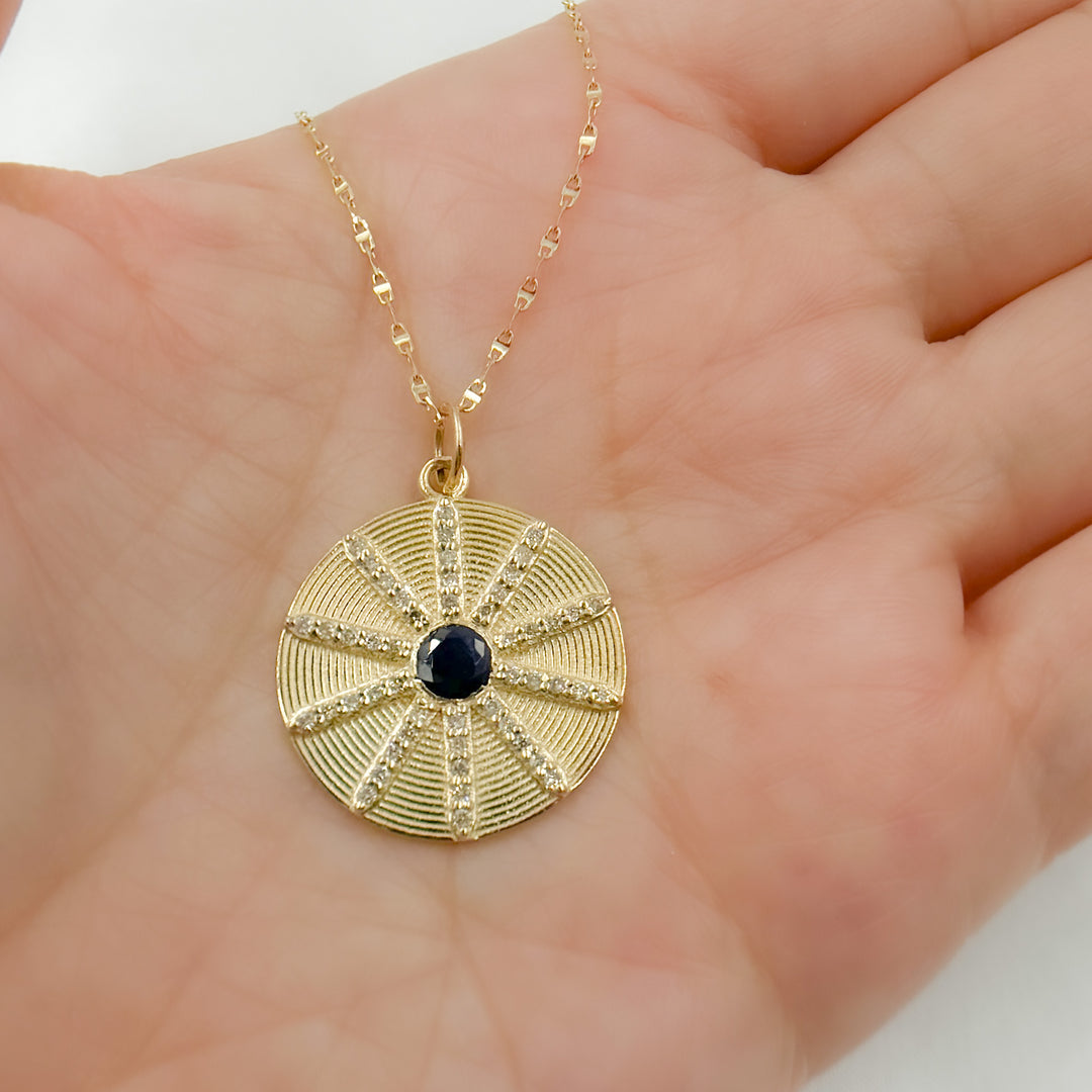 14K Solid Gold Diamond Circle Charm Available in (Ruby & Blue Sapphire). GDP464