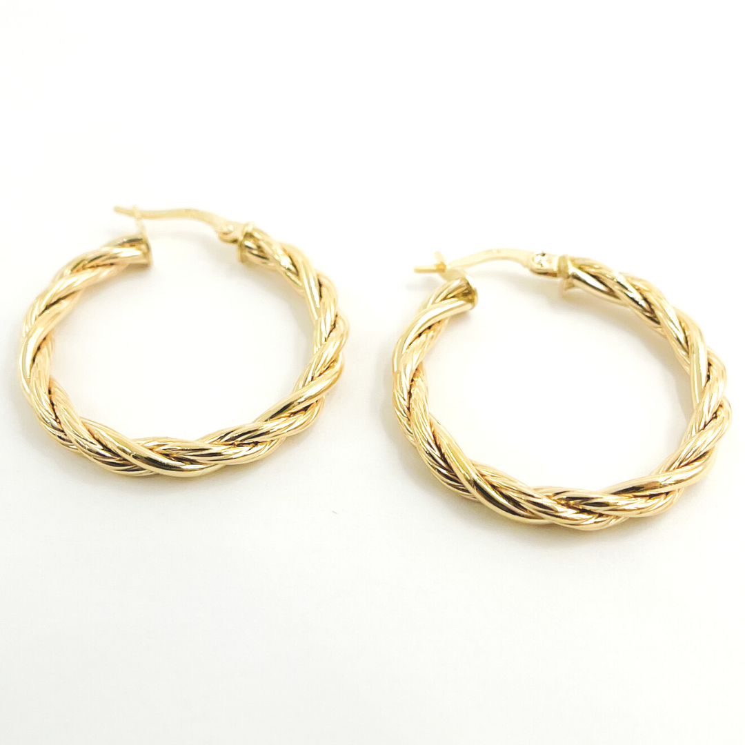 14K Gold Twisted Hoop Earrings. GER99