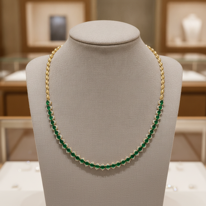 CN96415. 14K Solid Gold Diamond and Gemstone Necklace