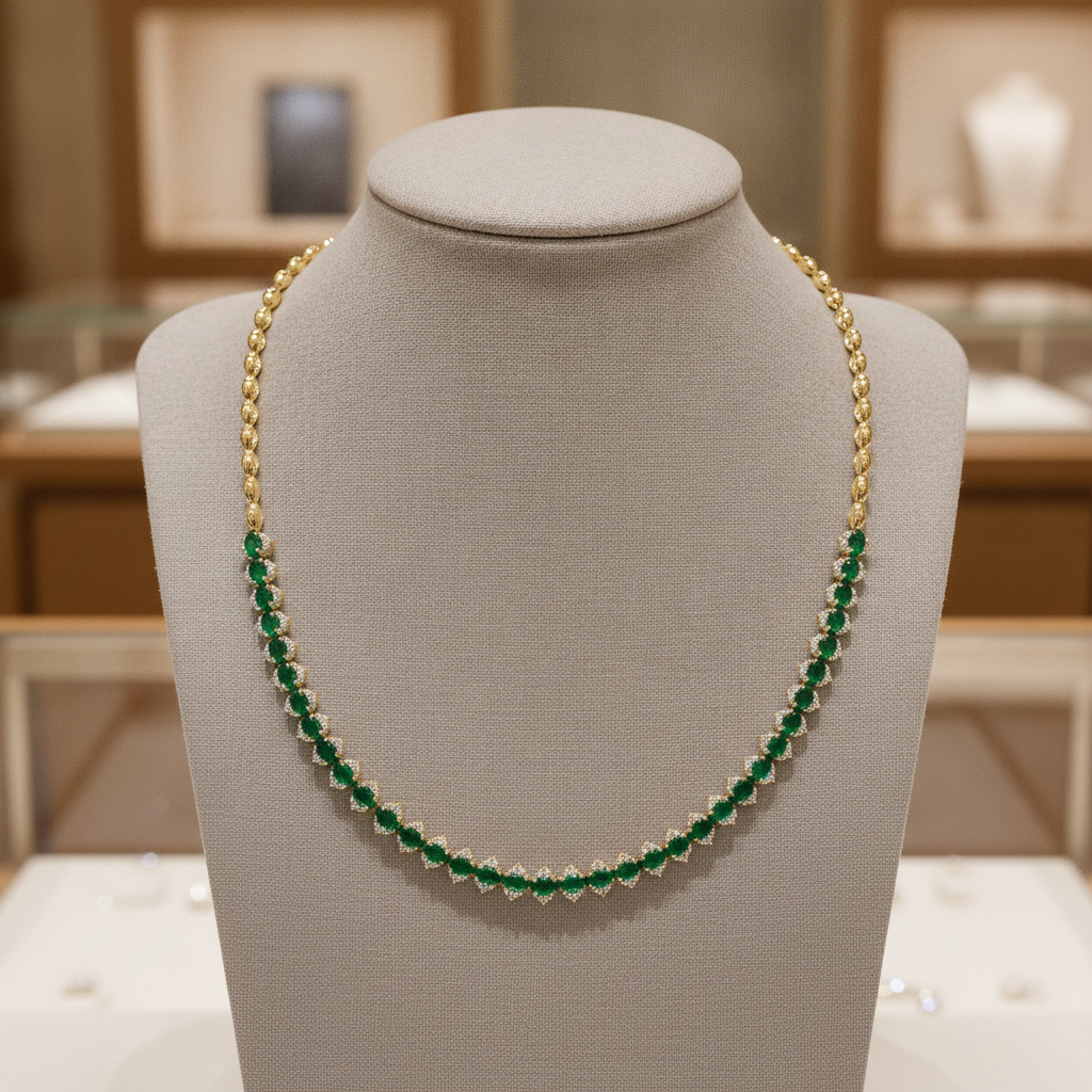 CN96415. 14K Solid Gold Diamond and Gemstone Necklace