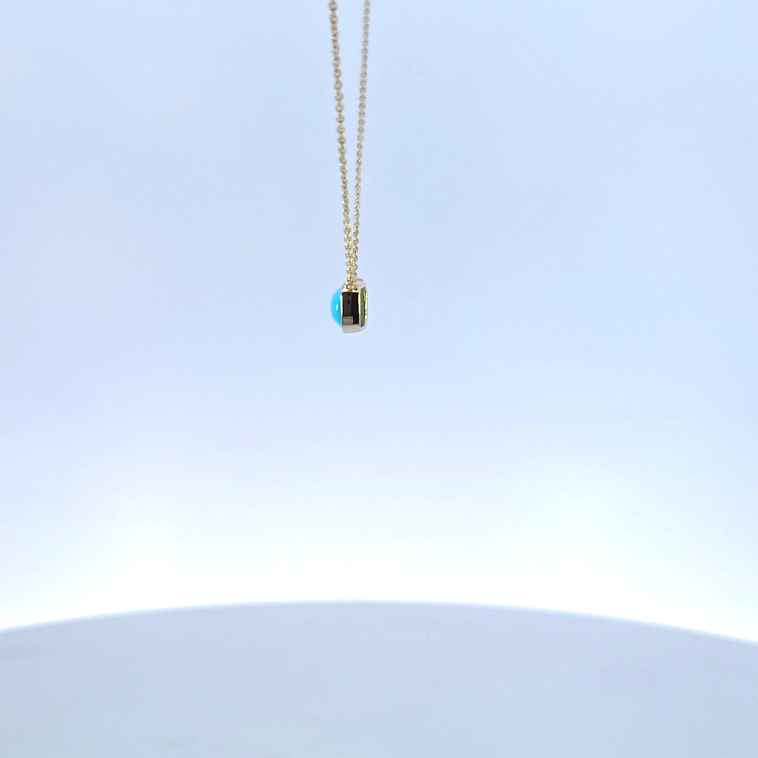 NT410755. 14K Solid Gold Rectangular Turquoise Fancy Tiny Necklace