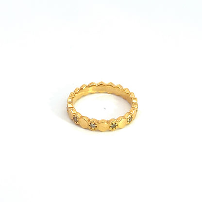 14K Solid Yellow Gold Diamond Hexagon Shape Ring.