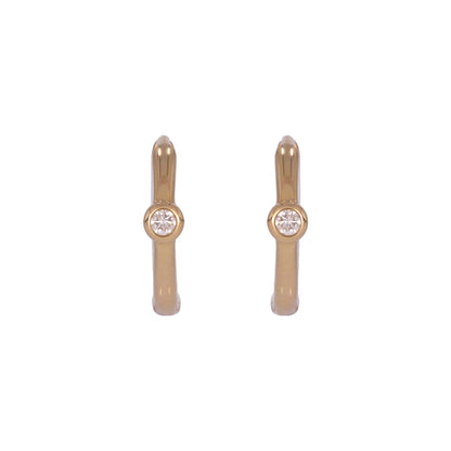 EHA57583. 14K Solid Yellow Gold Diamond Huggies Earrings