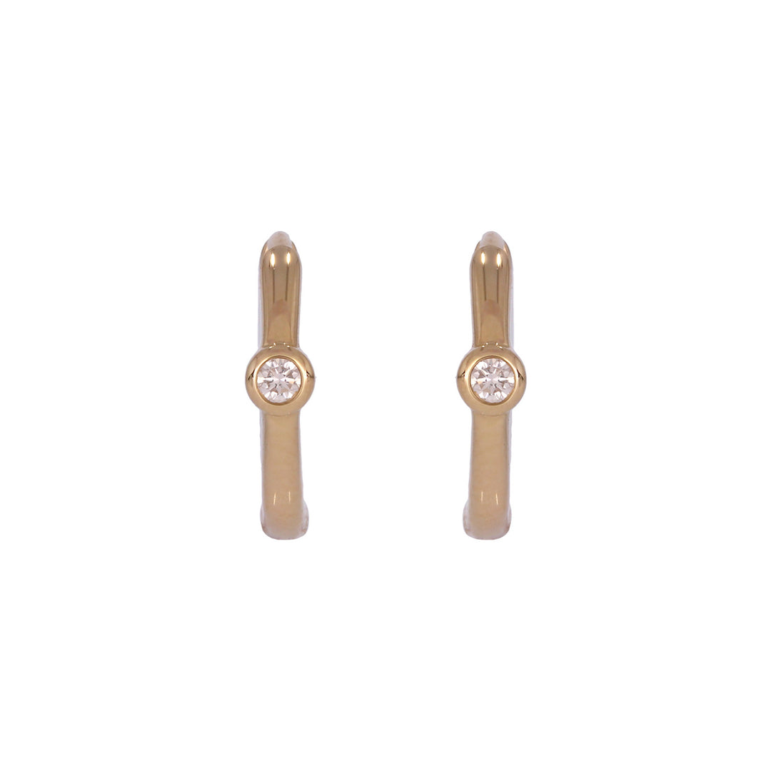EHA57583. 14K Solid Yellow Gold Diamond Huggies Earrings
