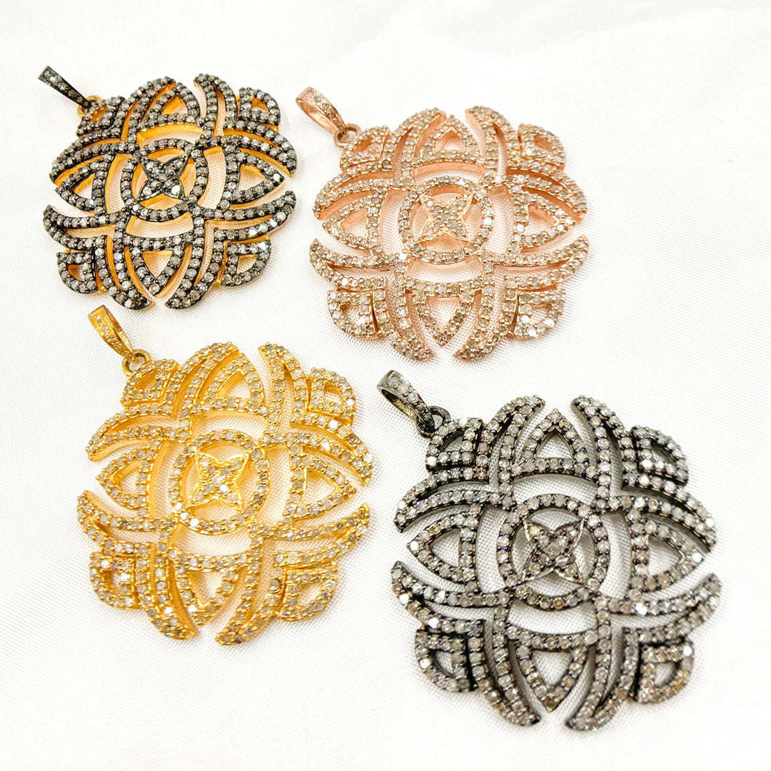DP472. Diamond Silver Antique Finish Flower Pendant