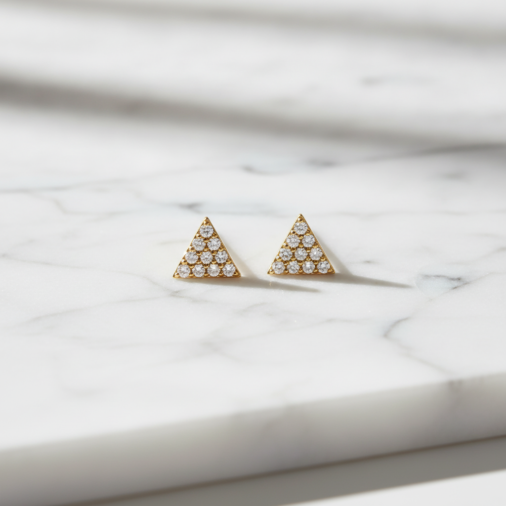 EFC54162. 14K Solid Gold and Diamonds Triangle Studs