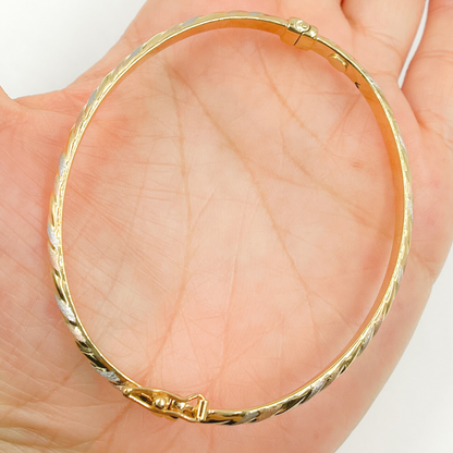 KG114. 14K Solid Gold Tri-Color Twisted Bangle