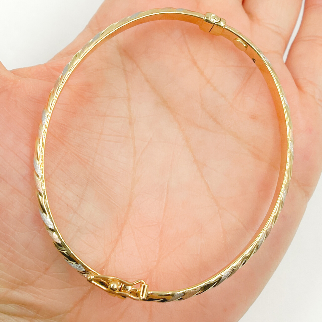 KG114. 14K Solid Gold Tri-Color Twisted Bangle