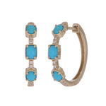 Load image into Gallery viewer, EHB57701TQ. 14K Solid Gold Turquoise and Diamond Hoops