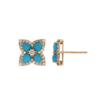 Load image into Gallery viewer, CE97451TQ4X3. 14K Solid Yellow Gold Diamond and Turquoise Flower Stud Earring