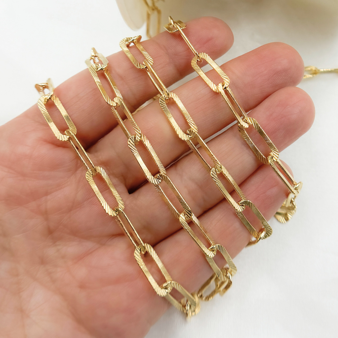 Y58S04GP. Gold Plated Sterling Silver Textured Paperclip Chain