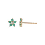 Load image into Gallery viewer, CE97507EM1.8. 14K Solid Gold Diamond and Emerald Flower Stud Earrings