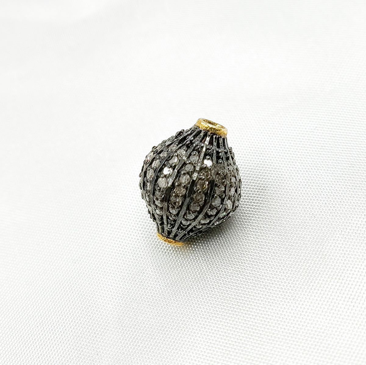 DC573. Two-Tone Sterling Silver Pave Diamond Round Bead