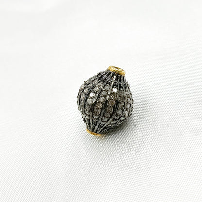 DC573. Two-Tone Sterling Silver Pave Diamond Round Bead