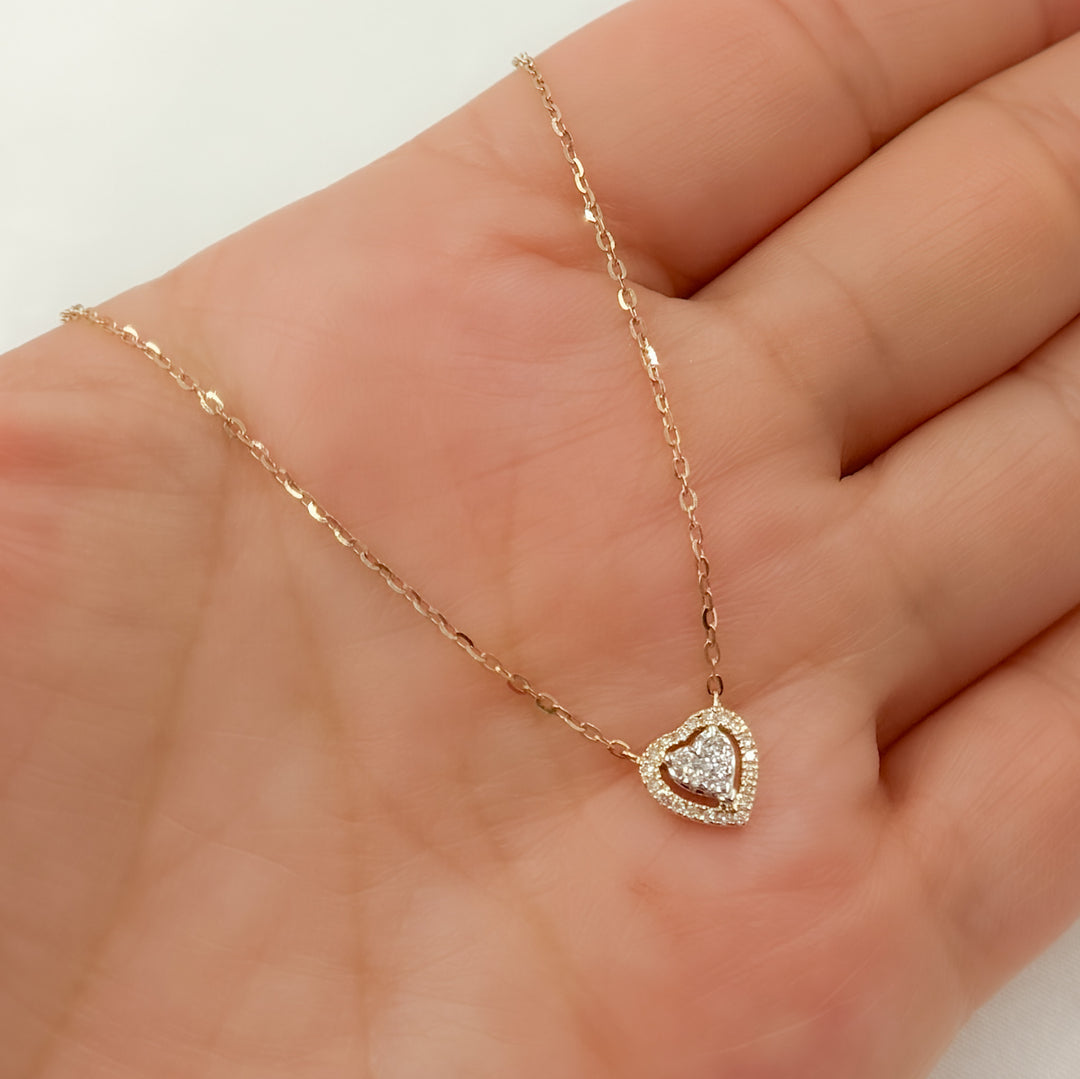 14K Solid Gold Diamond Heart Shape Necklace. NT400266