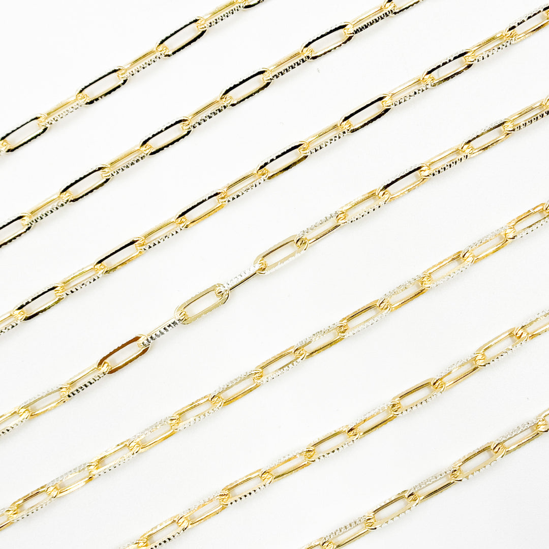 Z113GS. Two Tone Sterling Silver and Gold Plated Paperclip Textured Chain