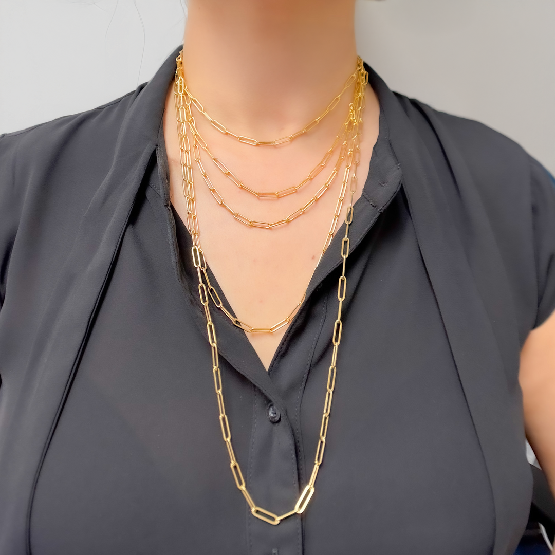 14K Solid Gold Filled Smooth Paperclip Finished Necklace