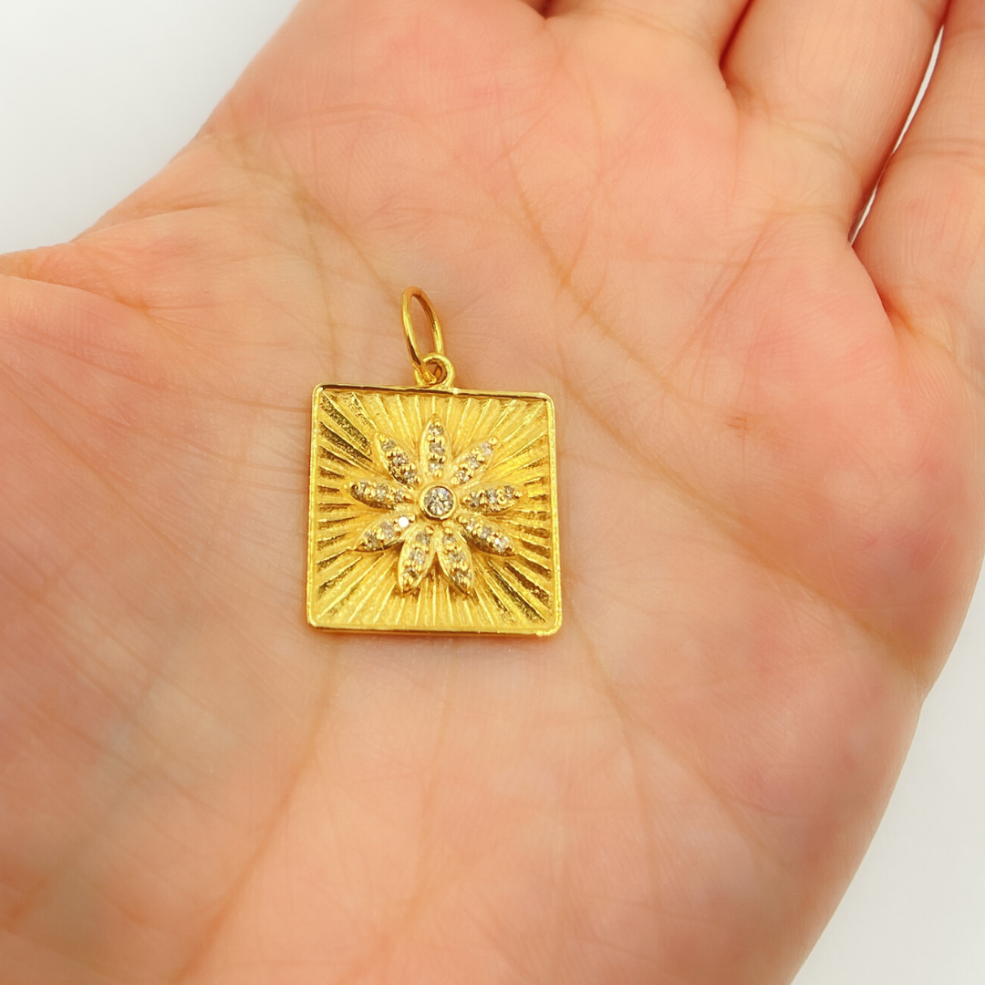 14K Solid Gold Square Pendant with Diamonds. GDP332