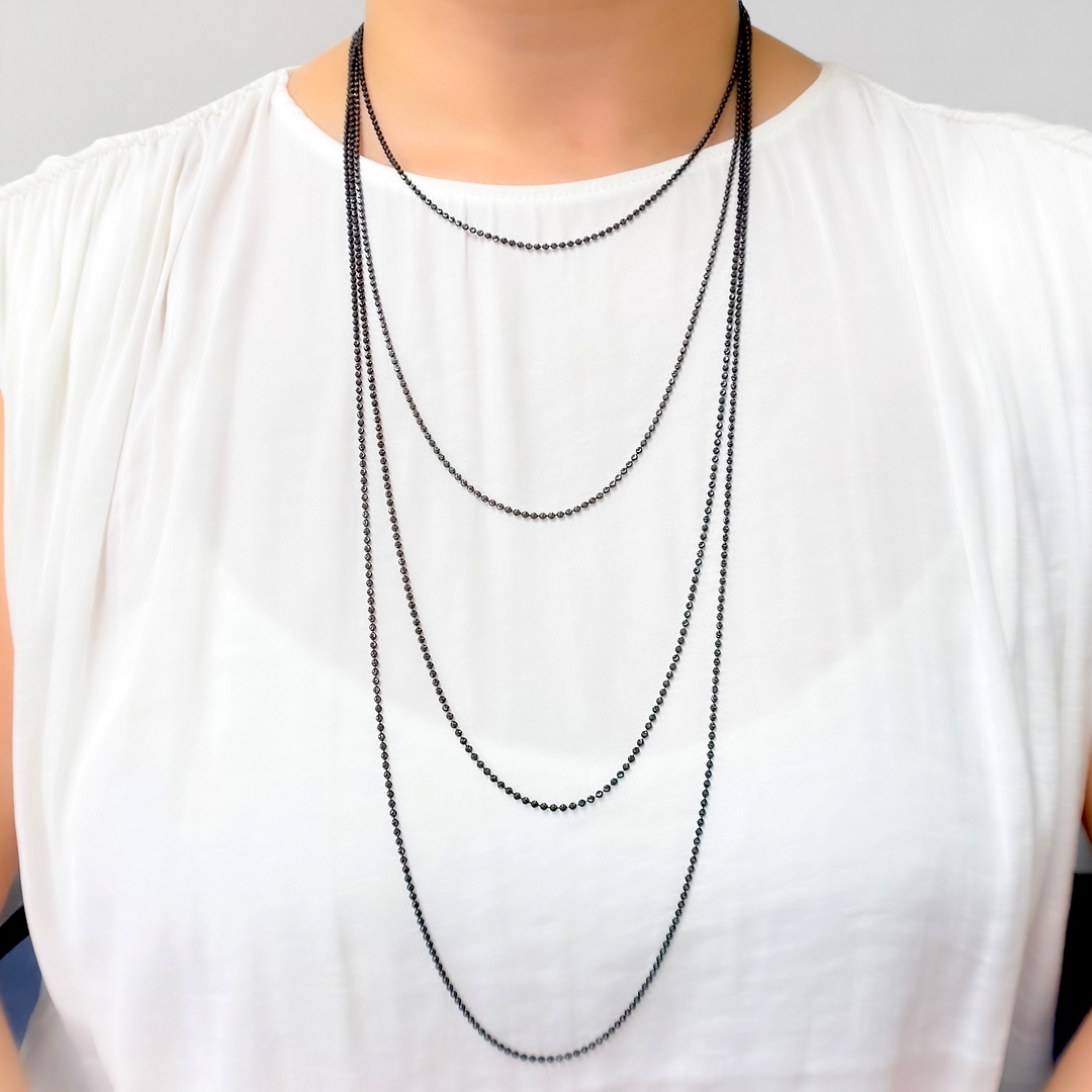 Rhodium Sterling Silver Bead Necklac