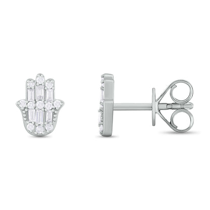 EFC54276. 14K Solid Gold Diamond Hamsa Hand Studs