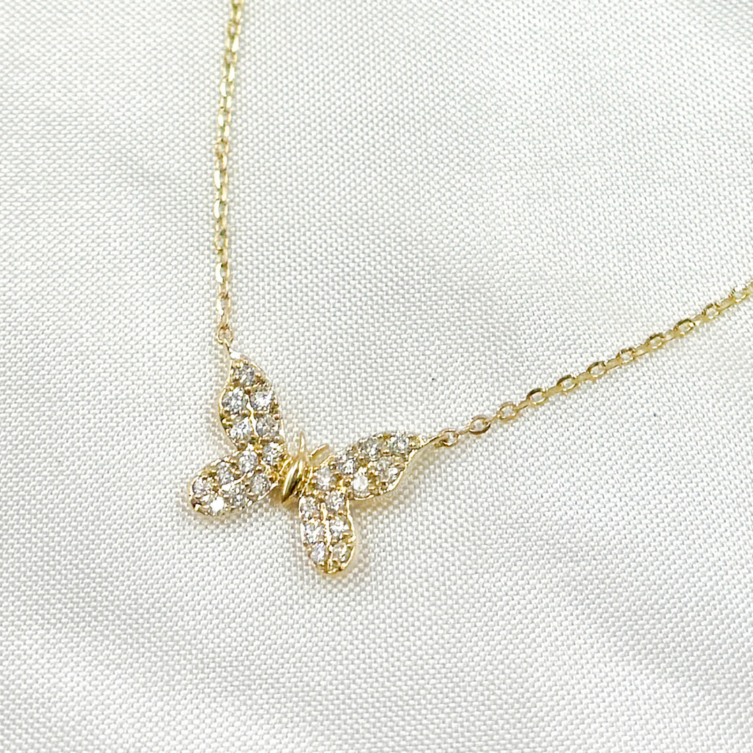 14K Solid Gold Butterfly Shape Diamond Necklace. NT404719