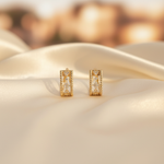 Load image into Gallery viewer, EHC57625. 14K Solid Yellow Gold Diamond Fancy Hoop Earrings