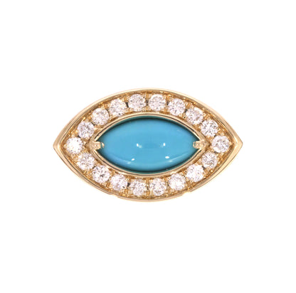 CR96516TQ8X4. 14K Solid Gold Diamond and Turquoise Oval Ring