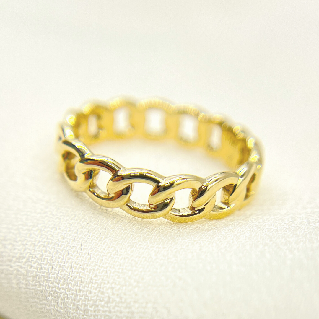 14K Solid Yellow Gold Chain Link Ring. RAZ01411