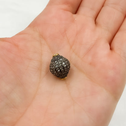 DC573. Two-Tone Sterling Silver Pave Diamond Round Bead