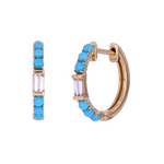 Load image into Gallery viewer, 14K Solid Gold Diamonds and Turquoise Hoops
