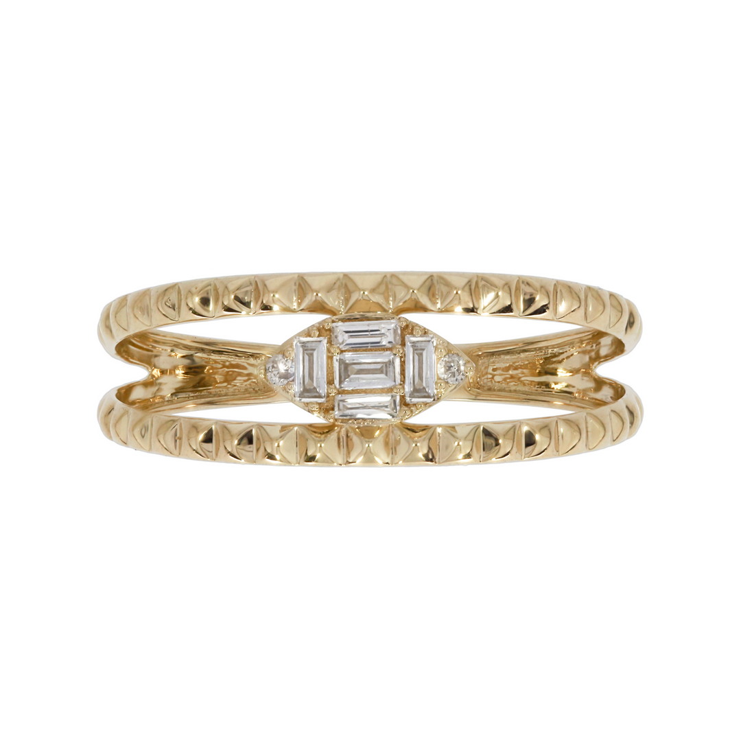 14K Solid Gold Baguette Diamond Double Band Ring. DRN00986