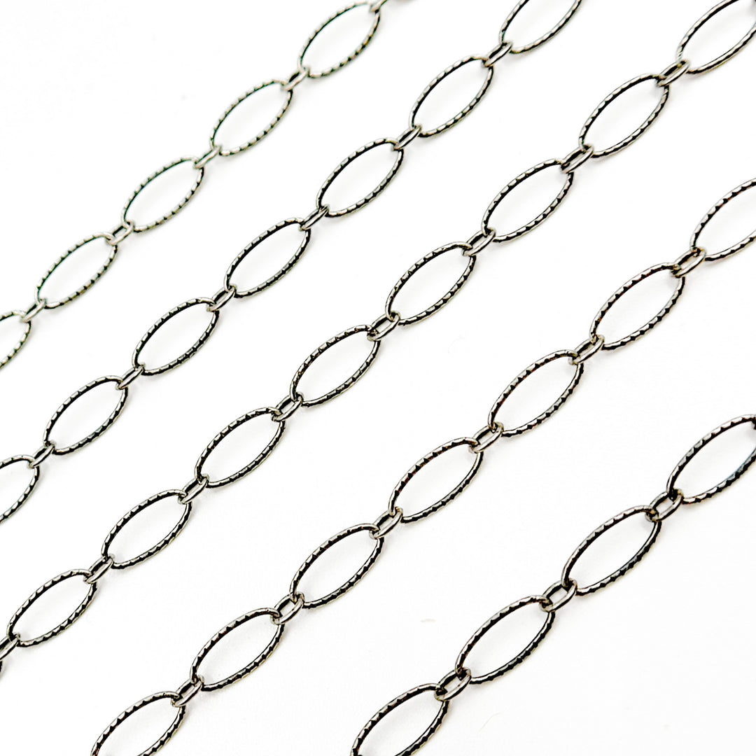790TWOX. Oxidized Sterling Silver Hammered Oval & Smooth Round Link Chain