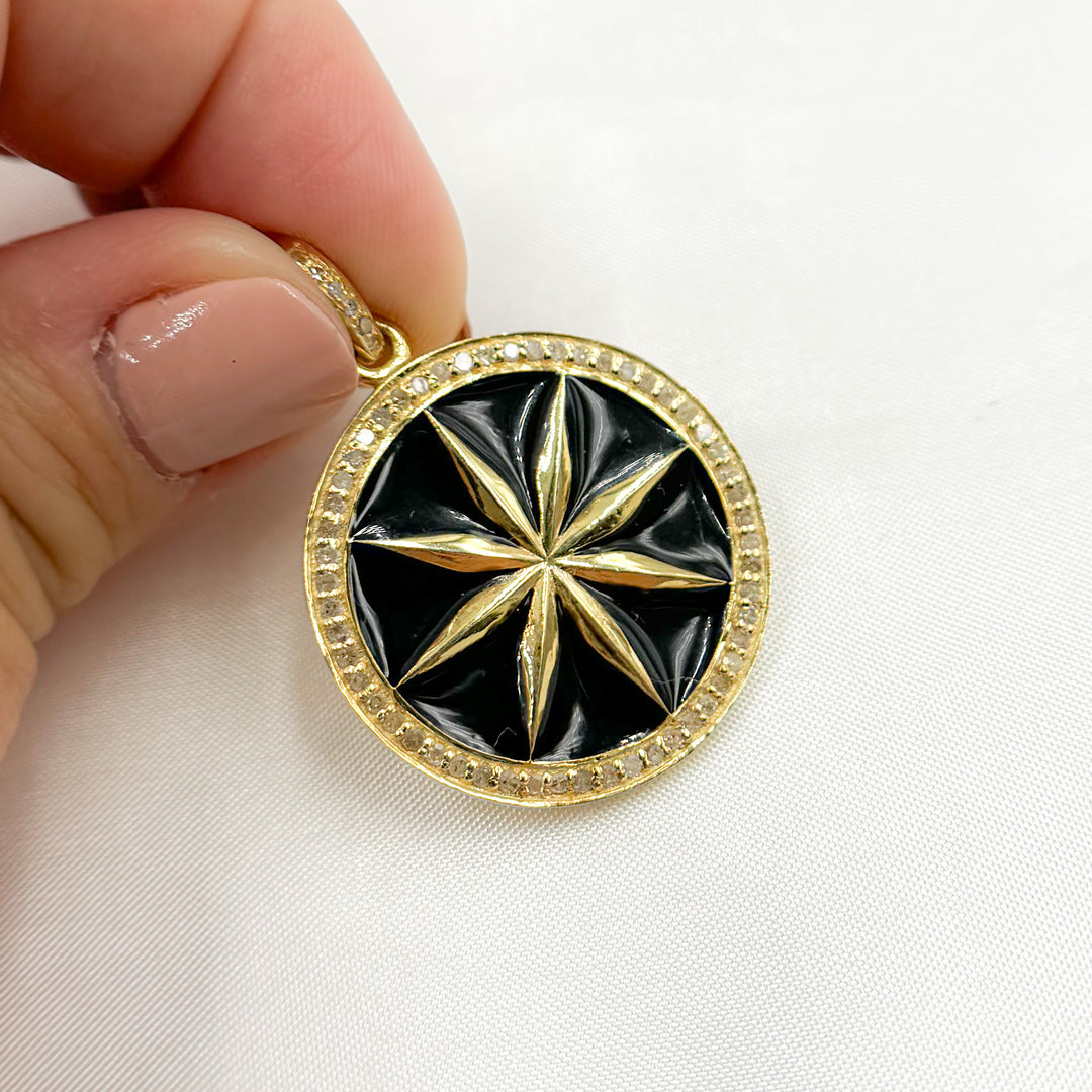 DP502A. Diamond Sterling Silver Round Star Enamel Pendant