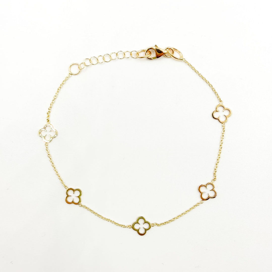 BRSET742. 14k Solid Yellow Gold Clover Link Bracelet