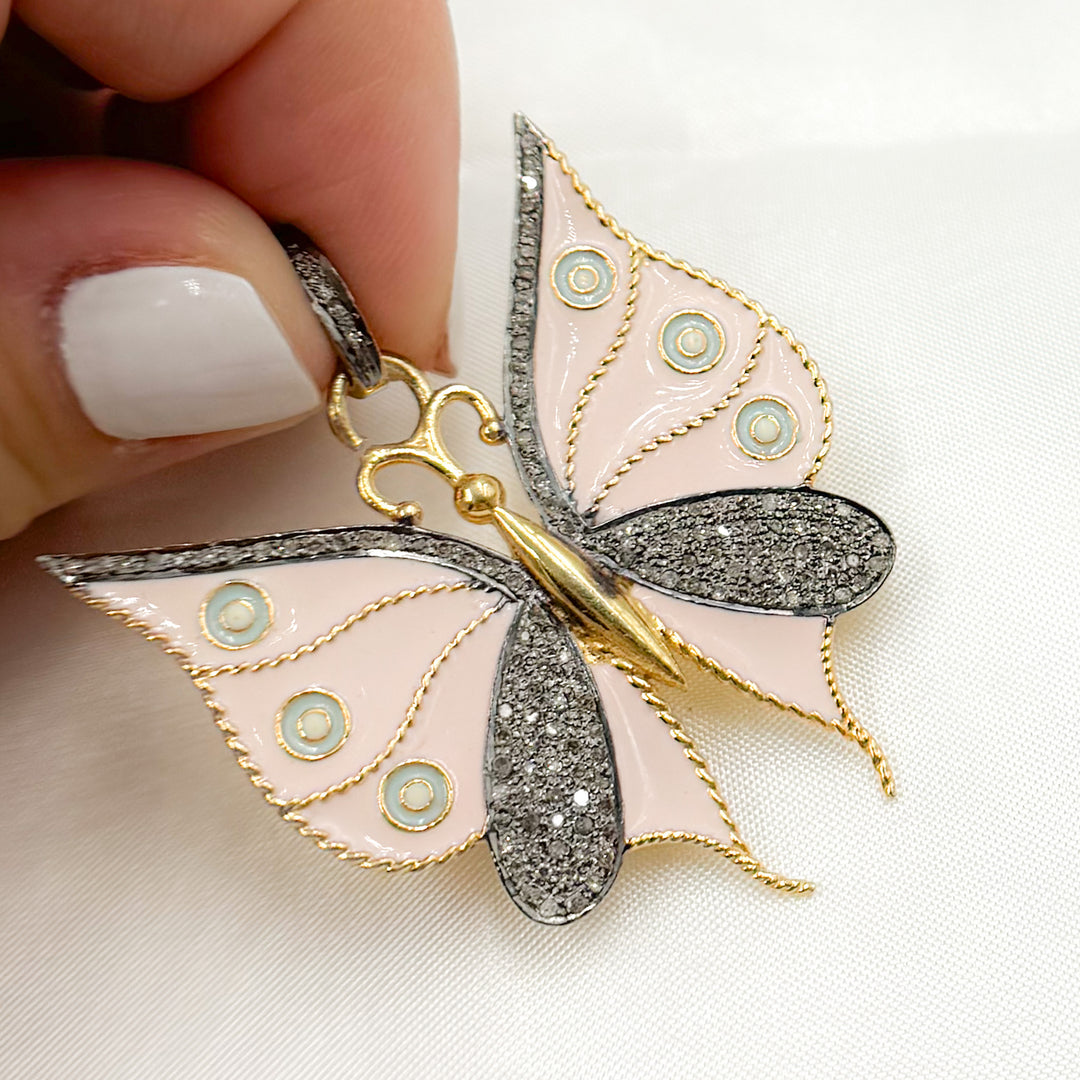 DP386A. Diamond Sterling Silver Butterfly Enamel Pendant