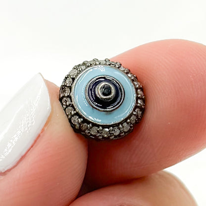 Sterling Silver Round Enamel Bead with Gemstone